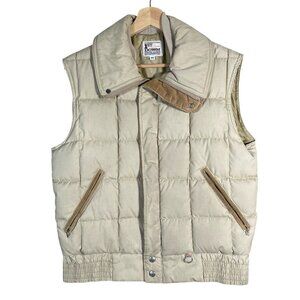 Vintage 1st Down Goose Down Quilted Puffer Vest M Corduroy Trim Camp Core Retro